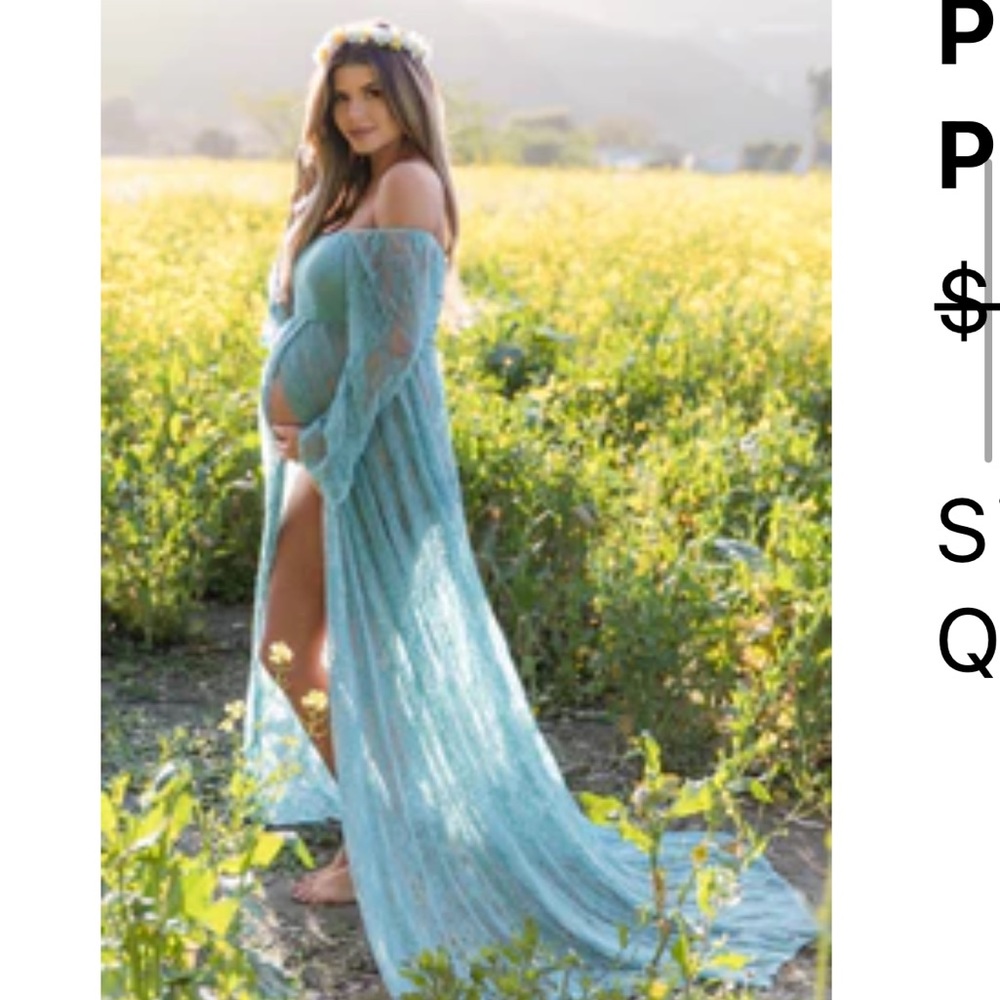 PinkBlush Blue Lace Off Shoulder Maternity Photoshoot Gown/Dress Size Small